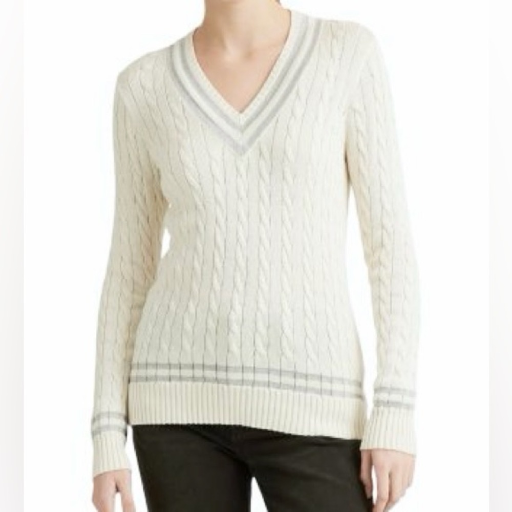 LAUREN RALPH LAUREN White Metallic Cricket Sweater NEW XL